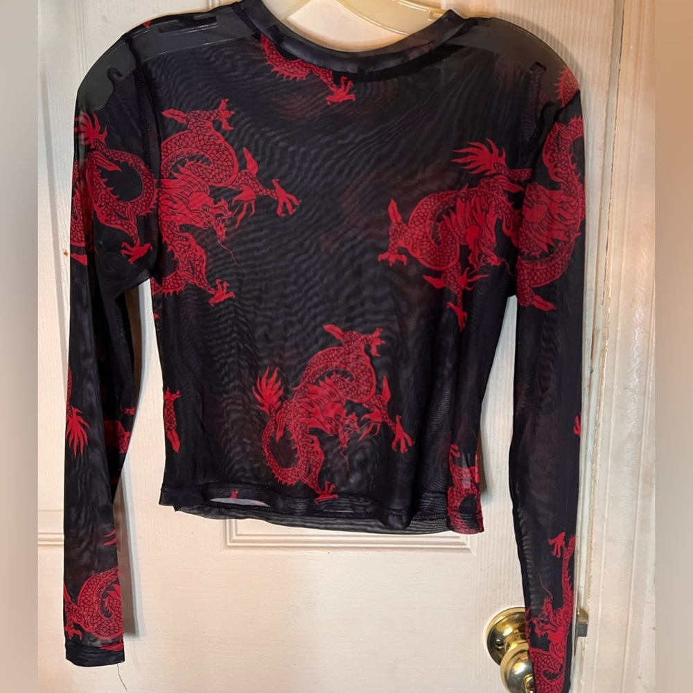 Women’s mesh dragon print top